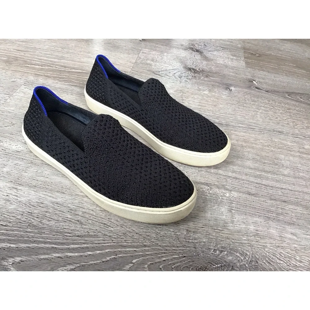 Rothy's Womens Size 7.5 Sneakers Black Knit Slip On Flat Casual Comfort Shoes